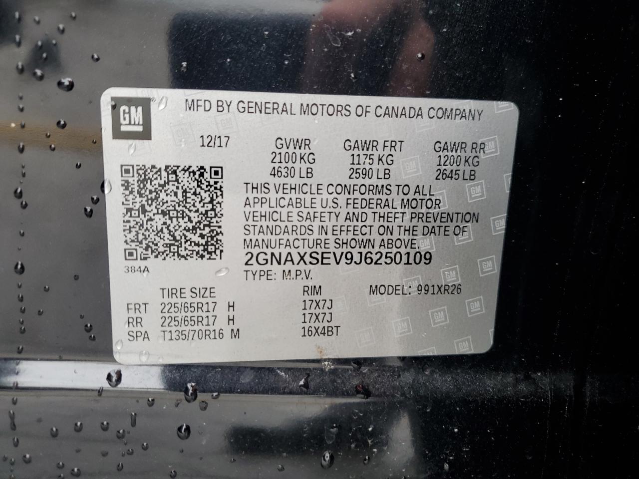 2018 Chevrolet Equinox Lt VIN: 2GNAXSEV9J6250109 Lot: 82110245