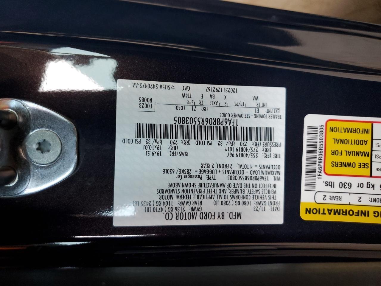 2024 Ford Mustang Dark Horse VIN: 1FA6P8R06R5503805 Lot: 81267755