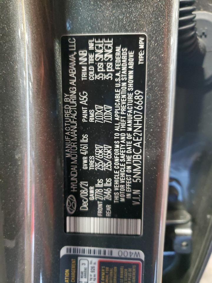 2022 Hyundai Tucson Sel VIN: 5NMJBCAE2NH076689 Lot: 84265355