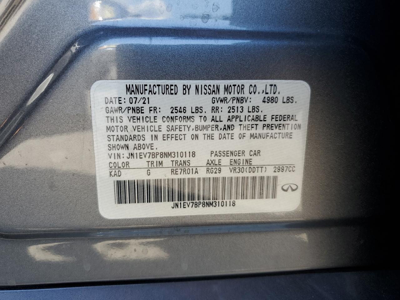 2022 Infiniti Q50 Luxe VIN: JN1EV7BP8NM310118 Lot: 81789735