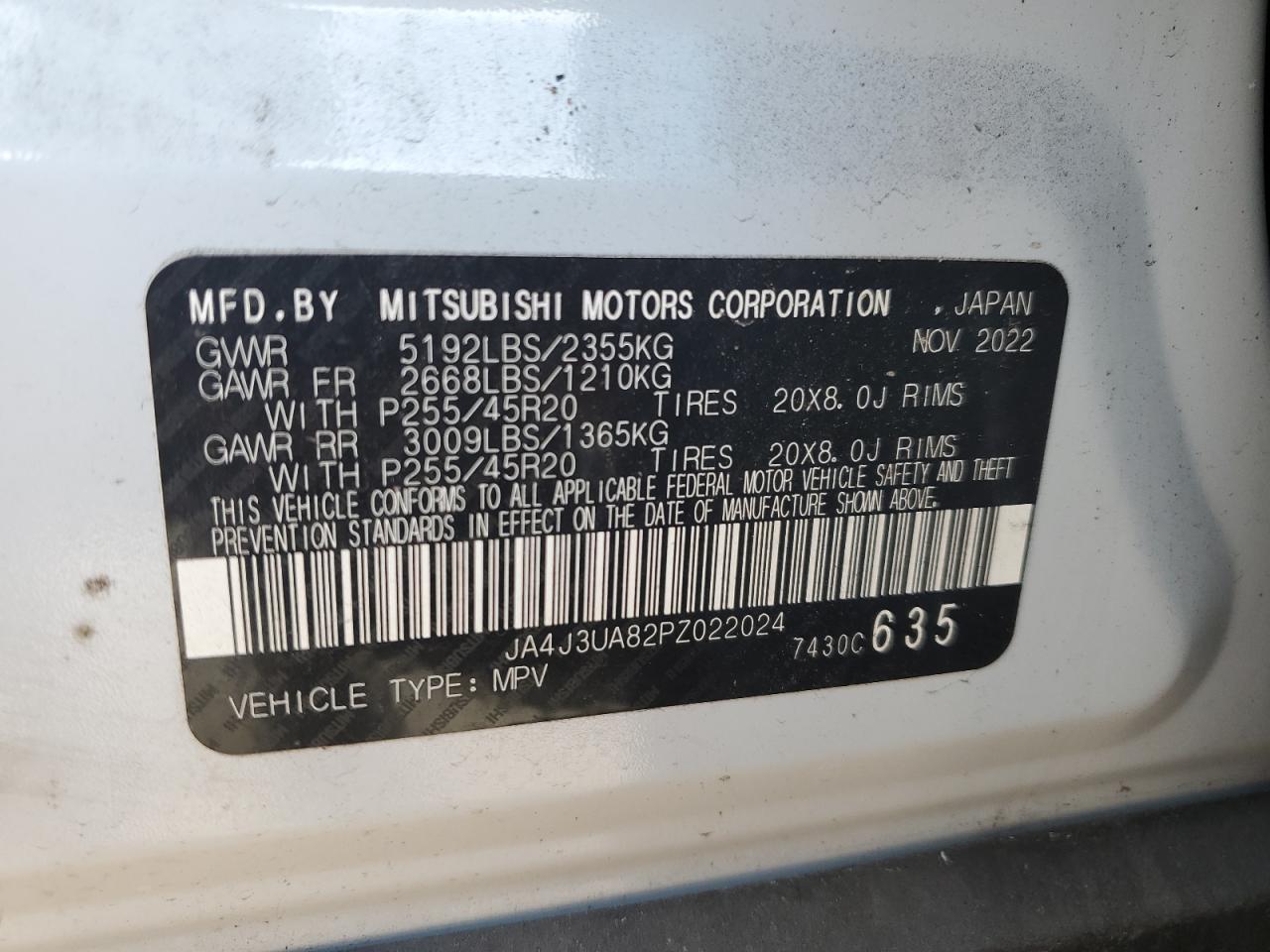 2023 Mitsubishi Outlander Se VIN: JA4J3UA82PZ022024 Lot: 81185475