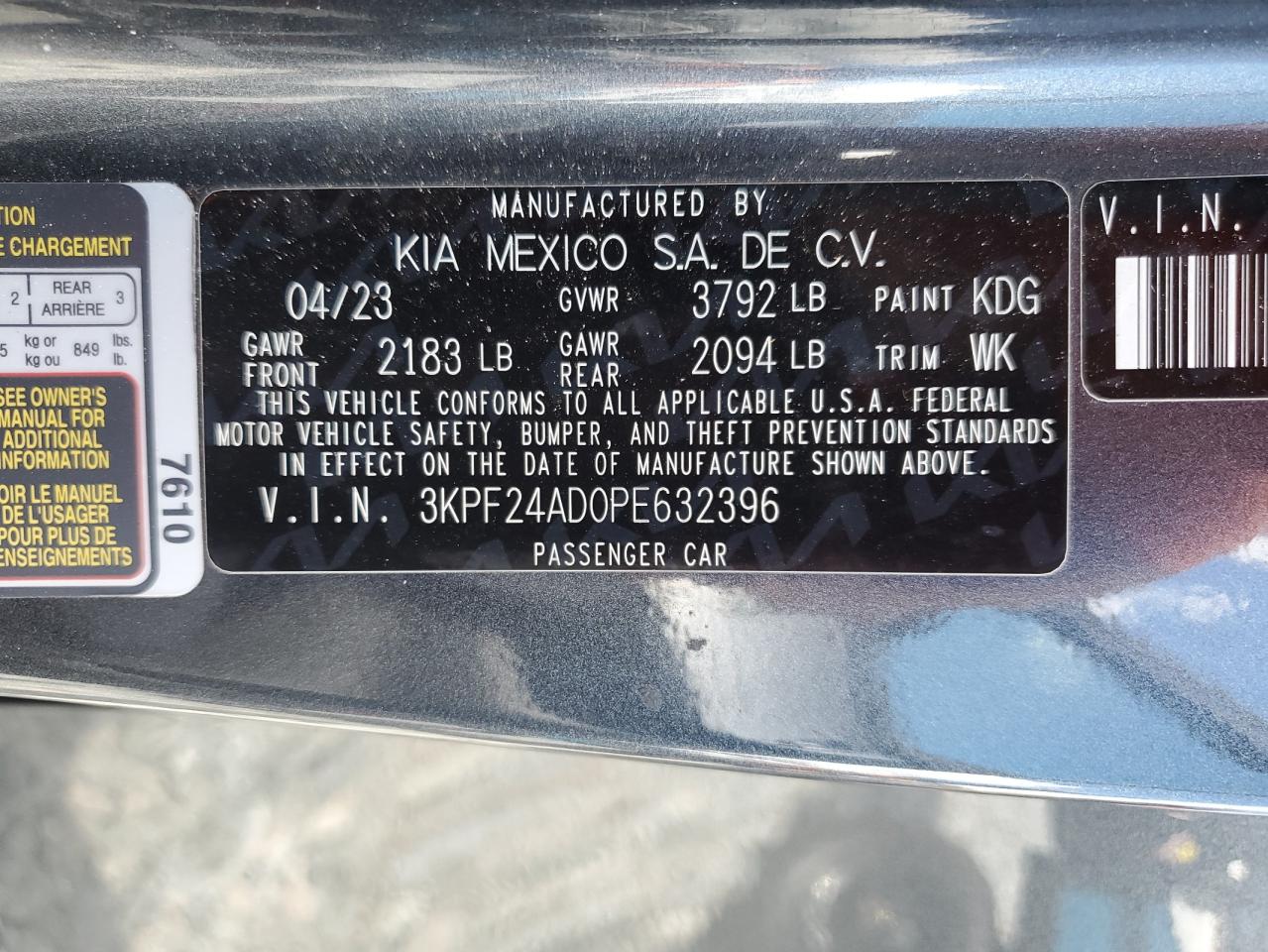 2023 Kia Forte Lx VIN: 3KPF24AD0PE632396 Lot: 84609115