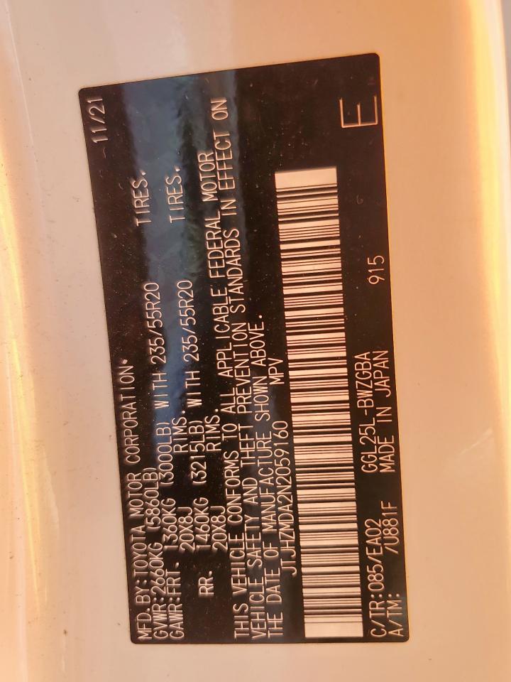 2022 Lexus Rx 350 VIN: JTJHZMDA2N2059160 Lot: 72098925