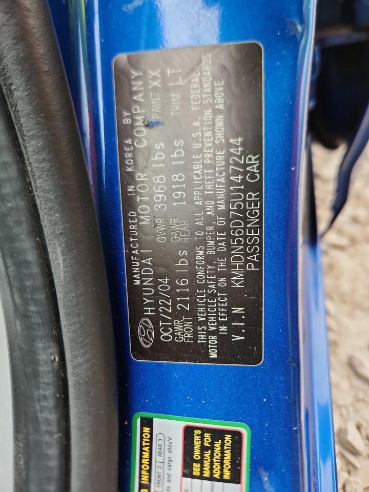 2005 Hyundai Elantra Gls VIN: KMHDN56D75U147244 Lot: 70936295