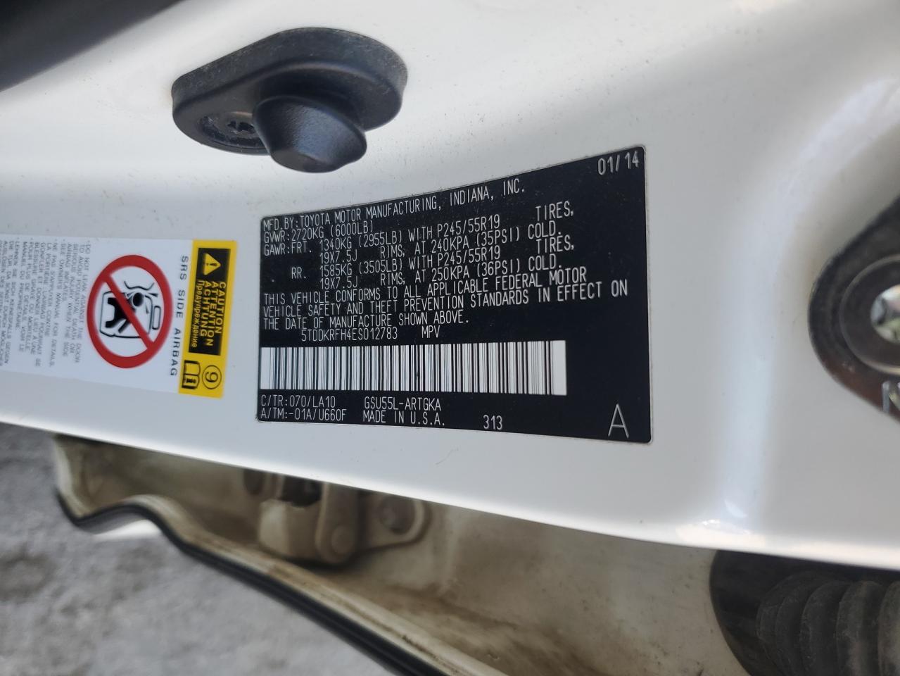 2014 Toyota Highlander Limited VIN: 5TDDKRFH4ES012783 Lot: 81306115