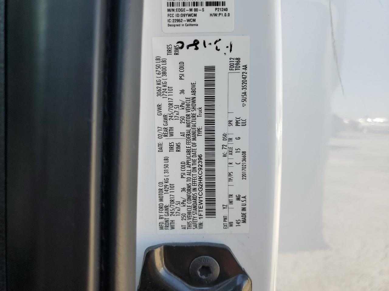2017 Ford F150 Supercrew VIN: 1FTEW1CG2HKC92396 Lot: 81133455