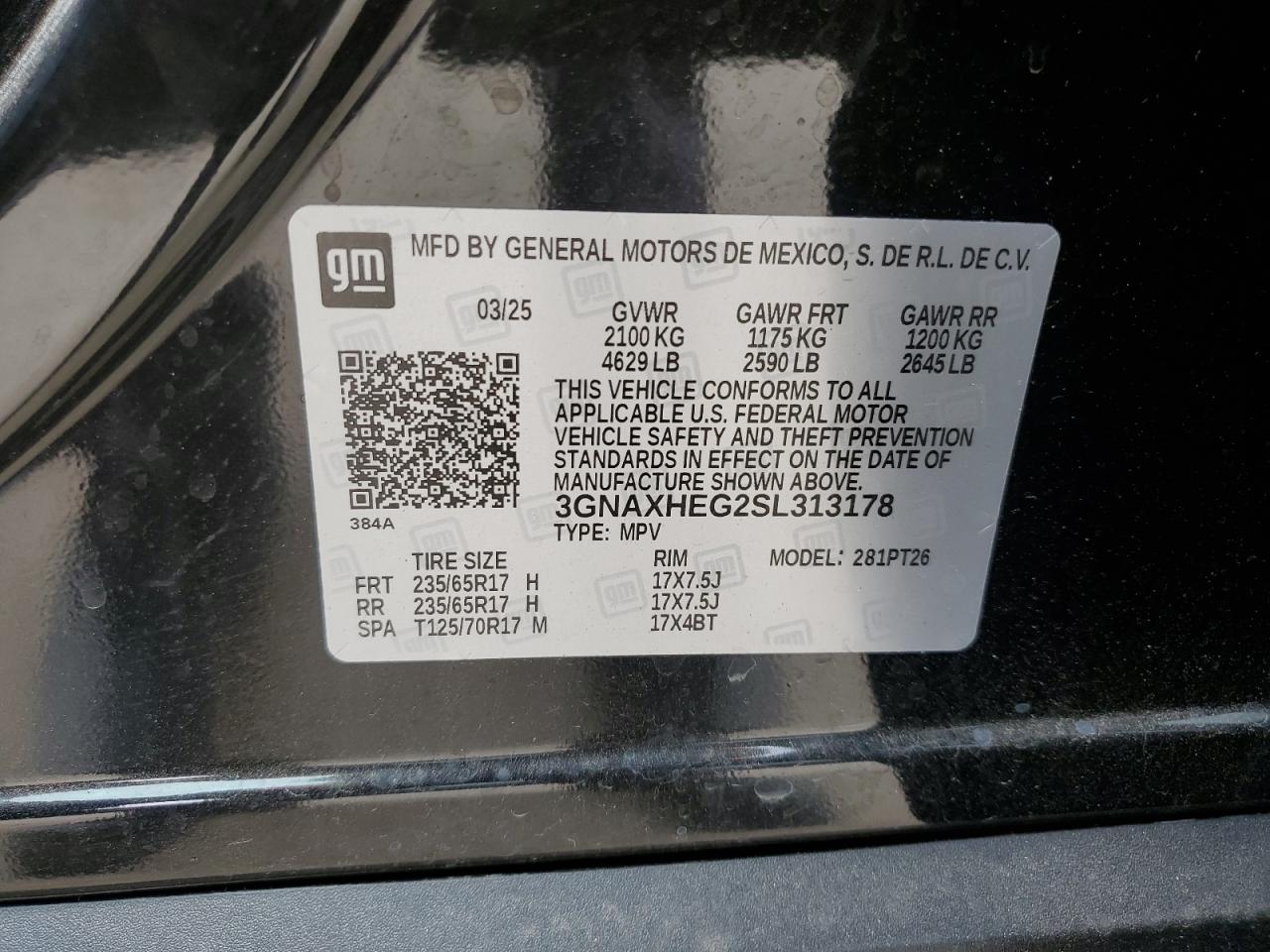 2025 Chevrolet Equinox Lt VIN: 3GNAXHEG2SL313178 Lot: 84464515