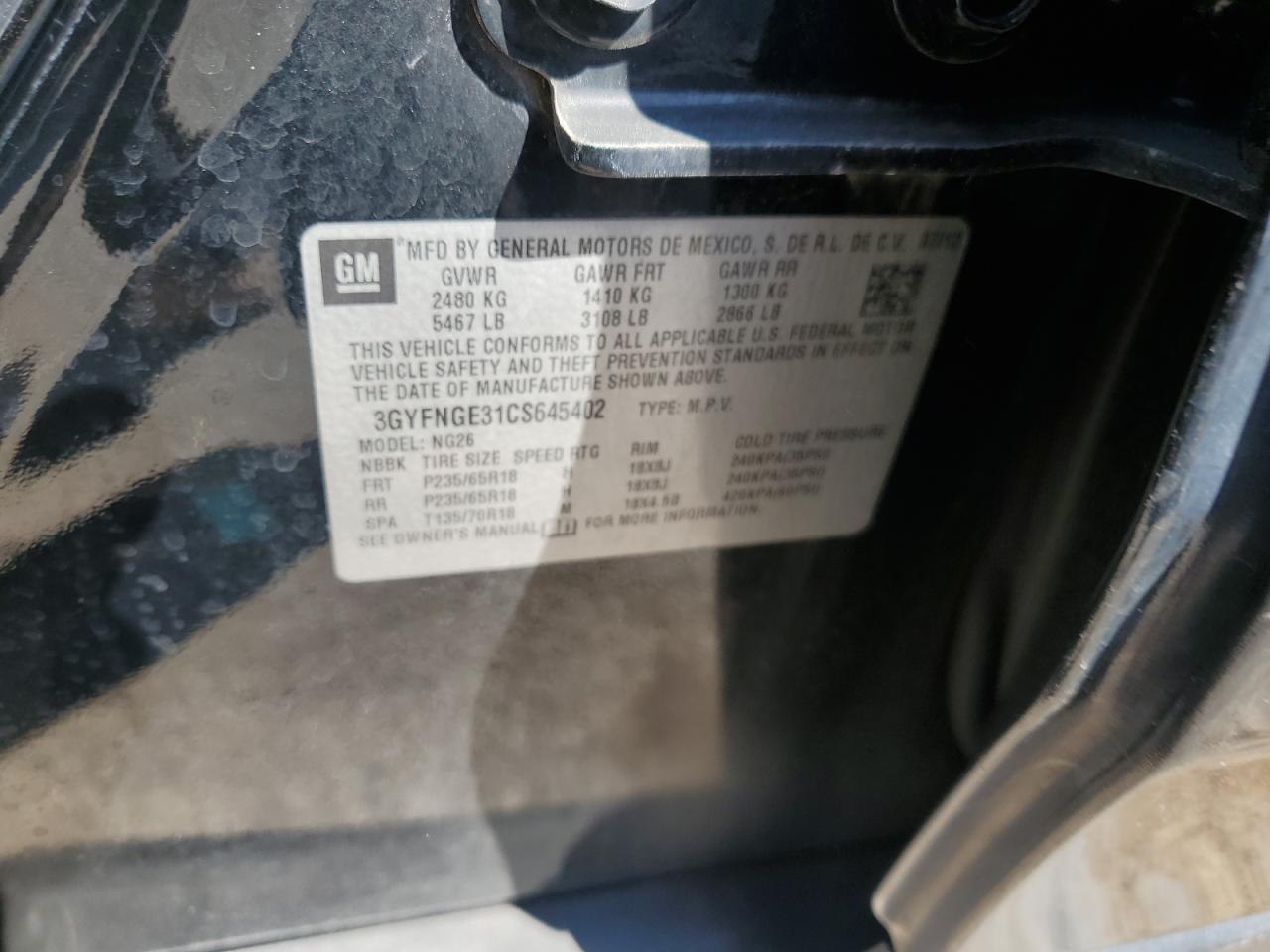 2012 Cadillac Srx VIN: 3GYFNGE31CS645402 Lot: 80668425