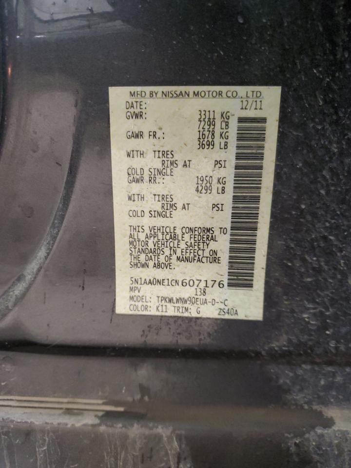 2012 Nissan Armada Sv VIN: 5N1AA0NE1CN607176 Lot: 80870455