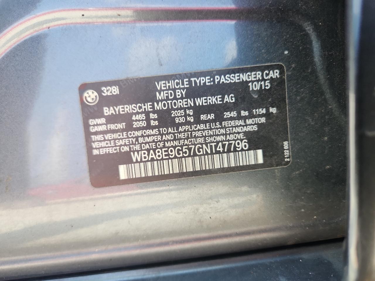 2016 BMW 328 I Sulev VIN: WBA8E9G57GNT47796 Lot: 82043205