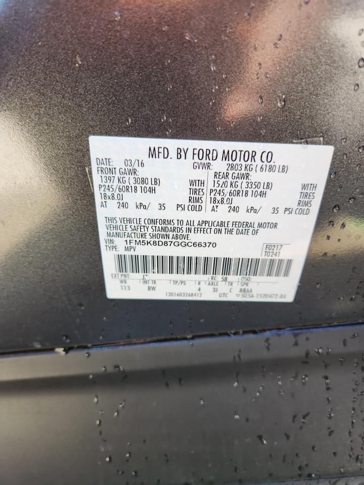 2016 Ford Explorer Xlt VIN: 1FM5K8D87GGC66370 Lot: 81019245