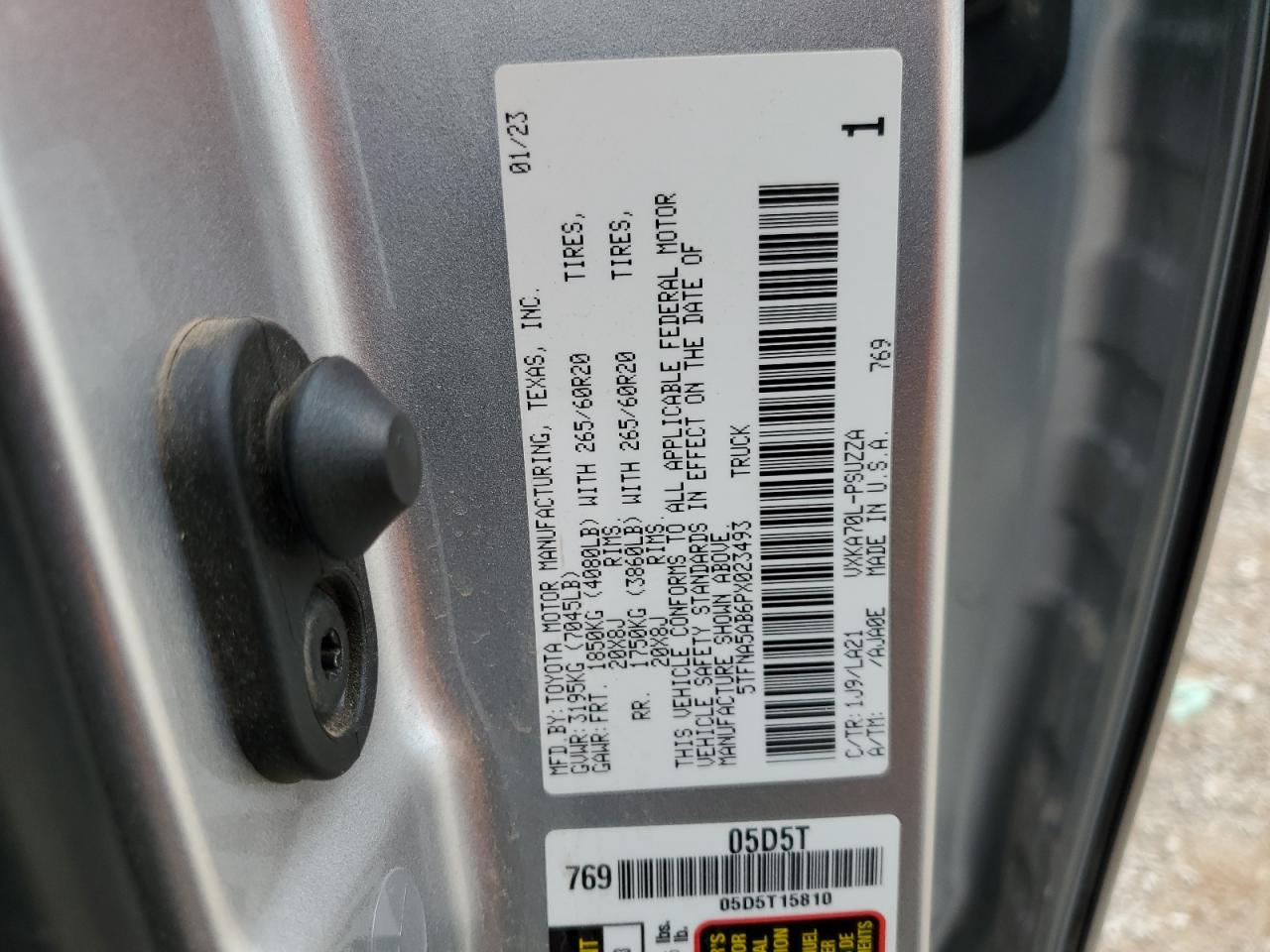 2023 Toyota Tundra Platinum VIN: 5TFNA5AB6PX023493 Lot: 43437048