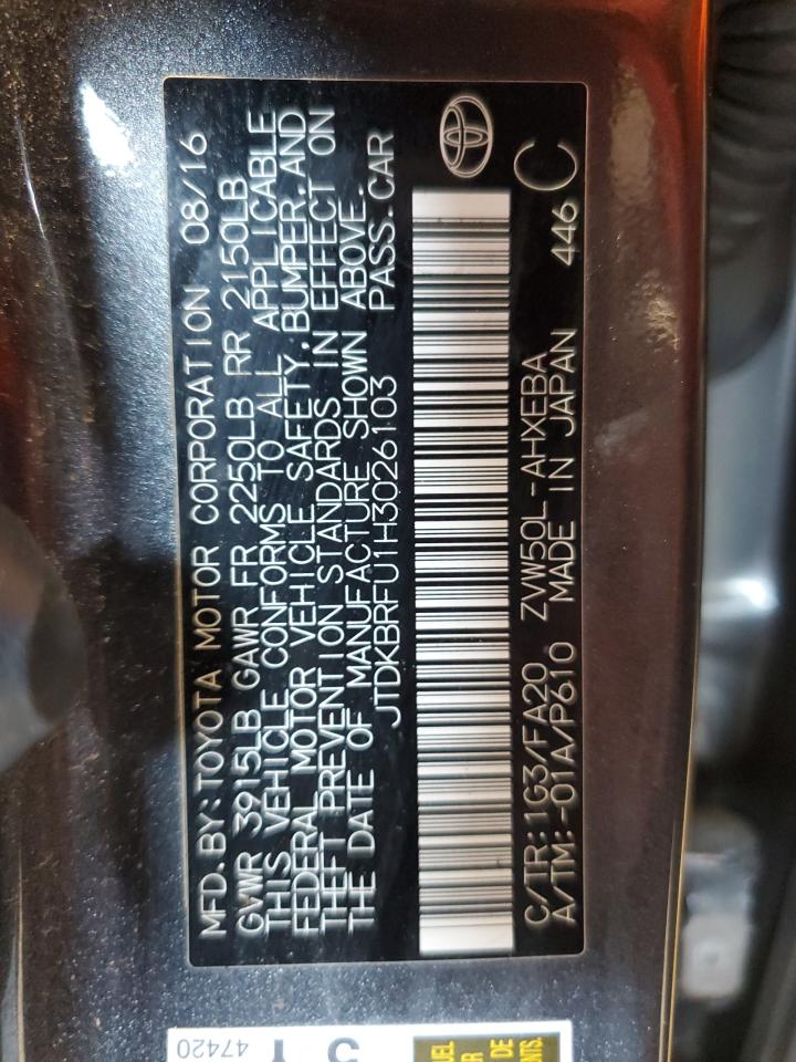 2017 Toyota Prius VIN: JTDKBRFU1H3026103 Lot: 71243235