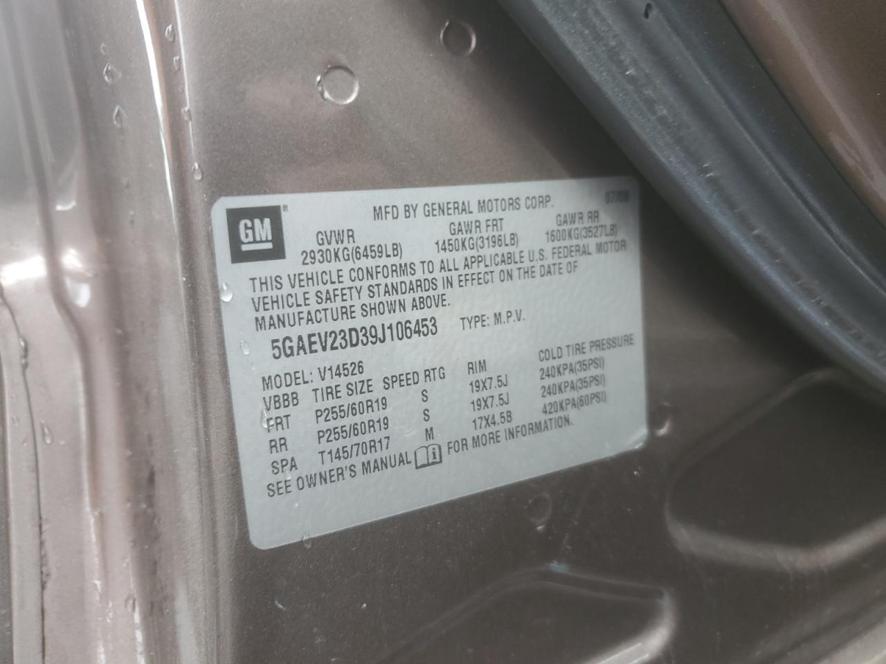 2009 Buick Enclave Cxl VIN: 5GAEV23D39J106453 Lot: 82103265