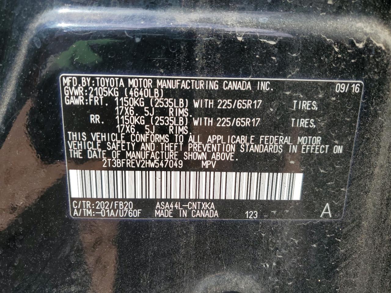 2017 Toyota Rav4 Le VIN: 2T3BFREV2HW547049 Lot: 71783085