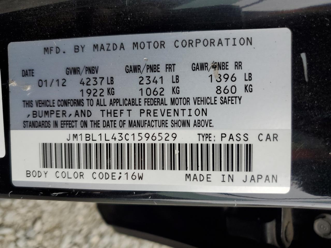 2012 Mazda Speed 3 VIN: JM1BL1L43C1596529 Lot: 81064305