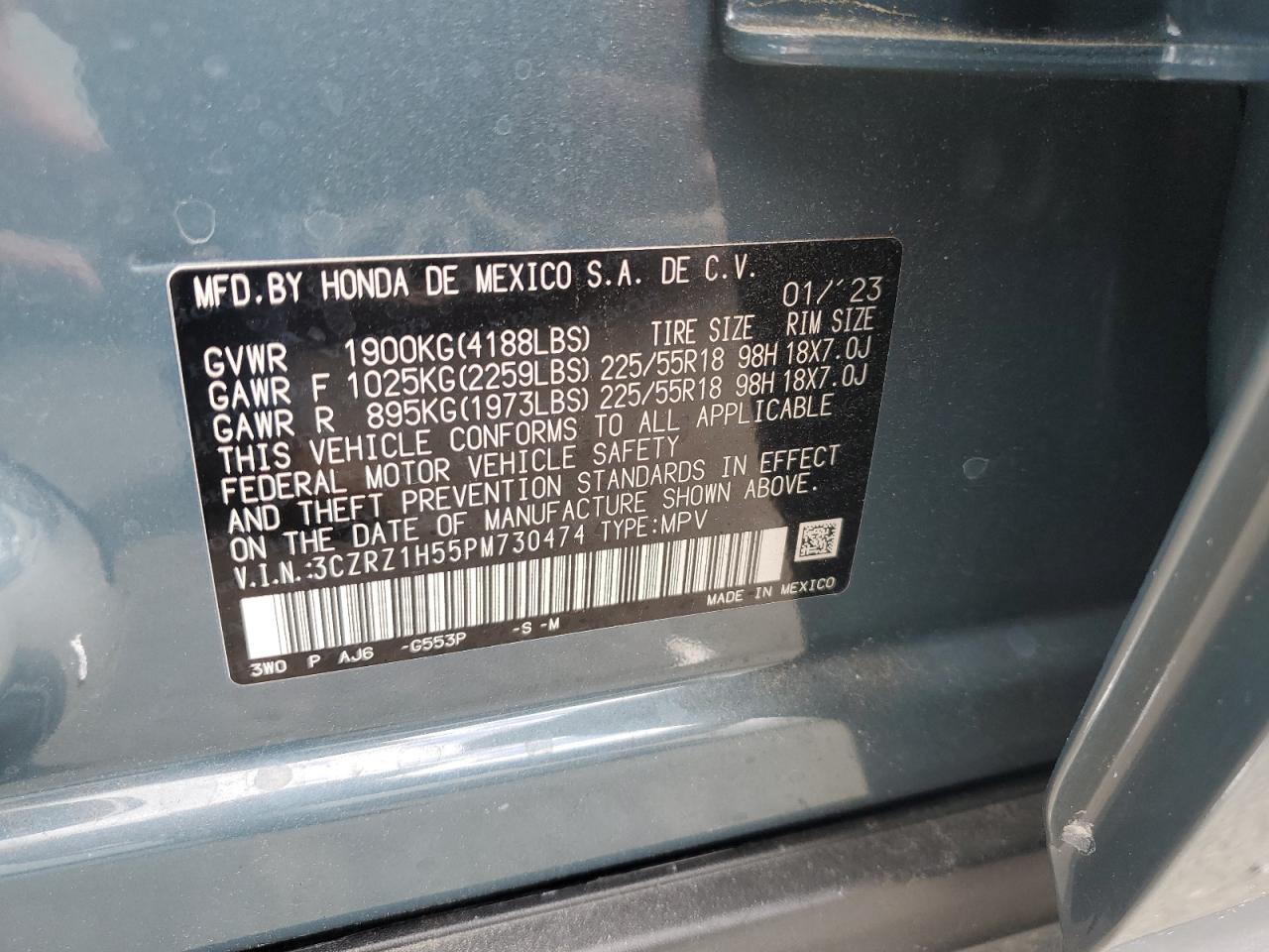 2023 Honda Hr-V Sport VIN: 3CZRZ1H55PM730474 Lot: 83806085