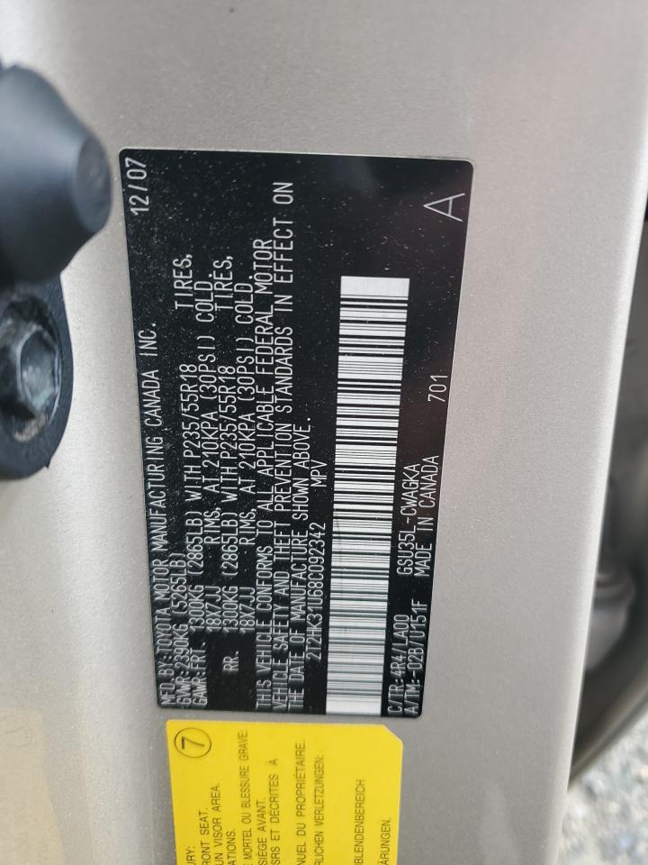 2008 Lexus Rx 350 VIN: 2T2HK31U68C092342 Lot: 80154205