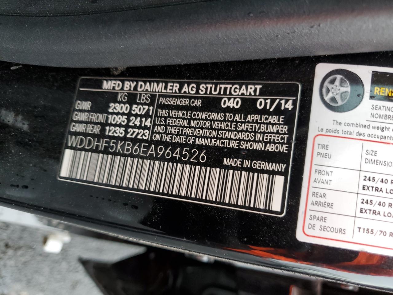 2014 Mercedes-Benz E 350 VIN: WDDHF5KB6EA964526 Lot: 81192895