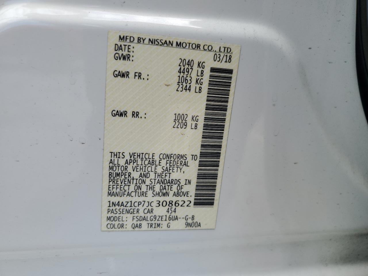 2018 Nissan Leaf S VIN: 1N4AZ1CP7JC308622 Lot: 71081915
