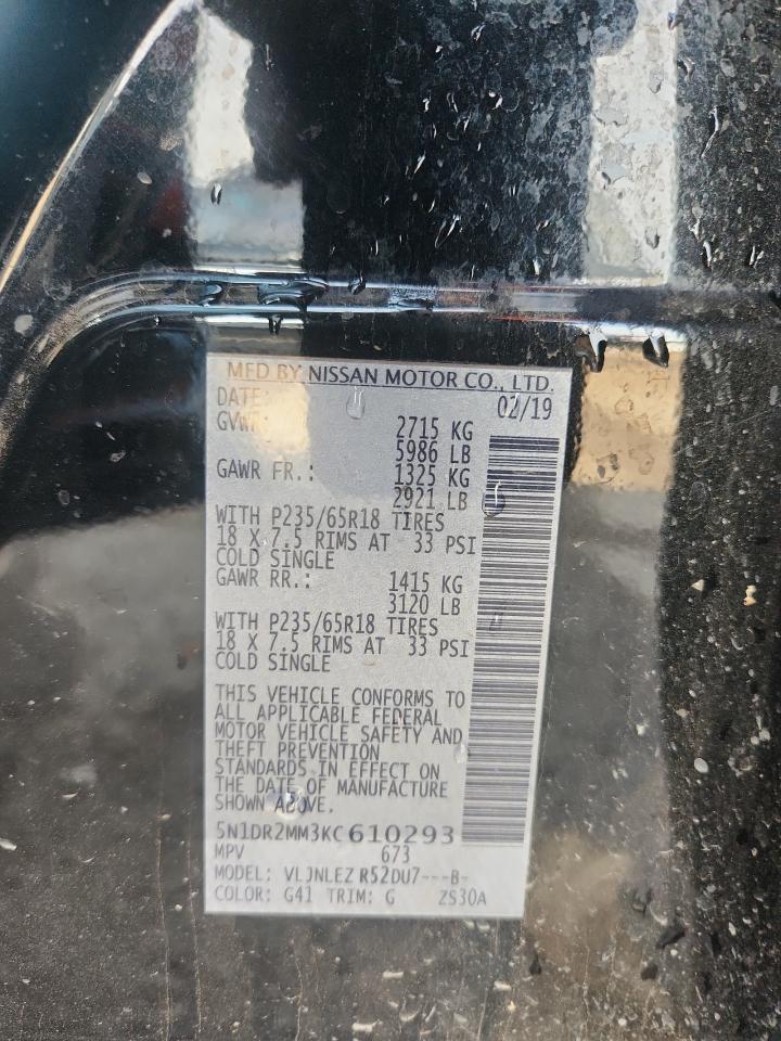 2019 Nissan Pathfinder S VIN: 5N1DR2MM3KC610293 Lot: 80476865