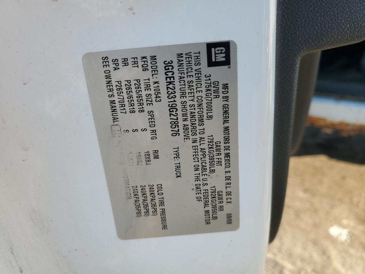 2009 Chevrolet Silverado K1500 Lt VIN: 3GCEK23319G278576 Lot: 71088395