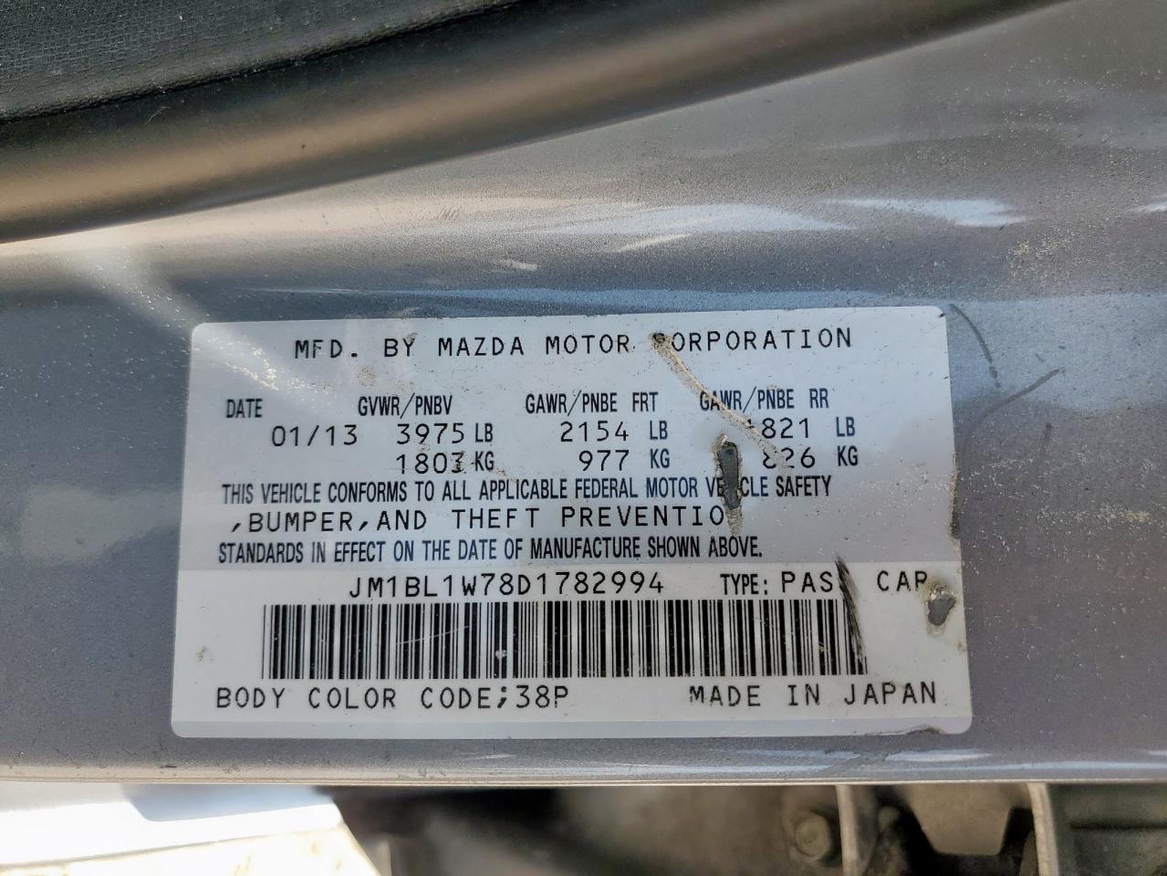 2013 Mazda 3 I VIN: JM1BL1W78D1782994 Lot: 69903035