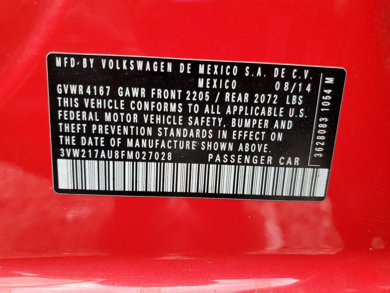 2015 Volkswagen Golf VIN: 3VW217AU8FM027028 Lot: 82162035