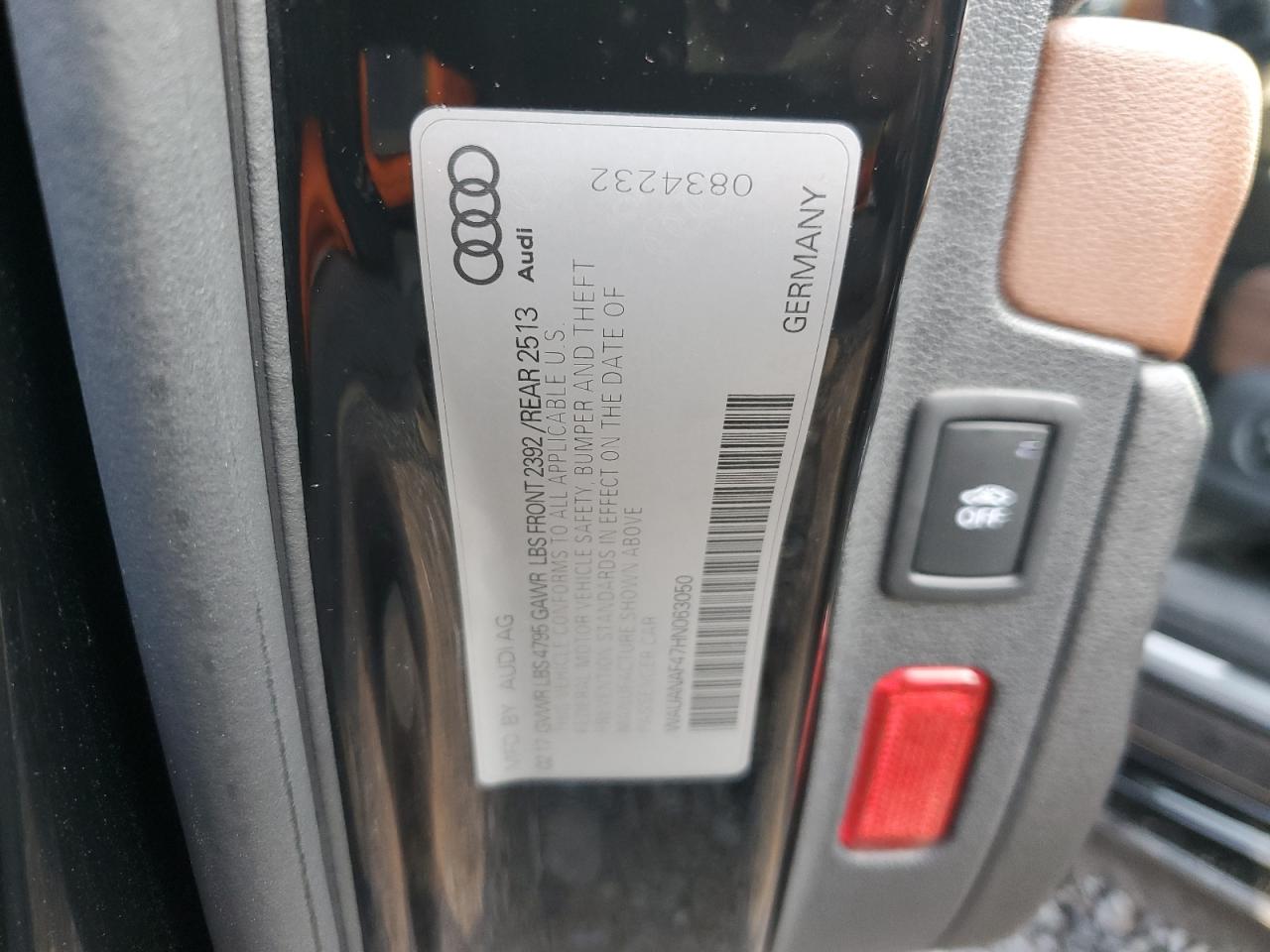 2017 Audi A4 Premium VIN: WAUANAF47HN063050 Lot: 72074515