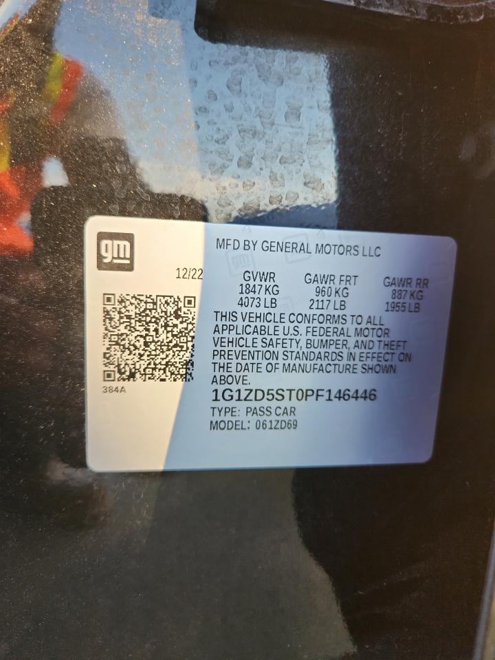 2023 Chevrolet Malibu Lt VIN: 1G1ZD5ST0PF146446 Lot: 71912785