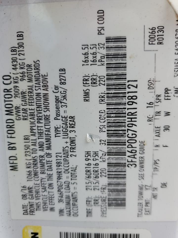 2017 Ford Fusion S VIN: 3FA6P0G79HR198121 Lot: 84538045