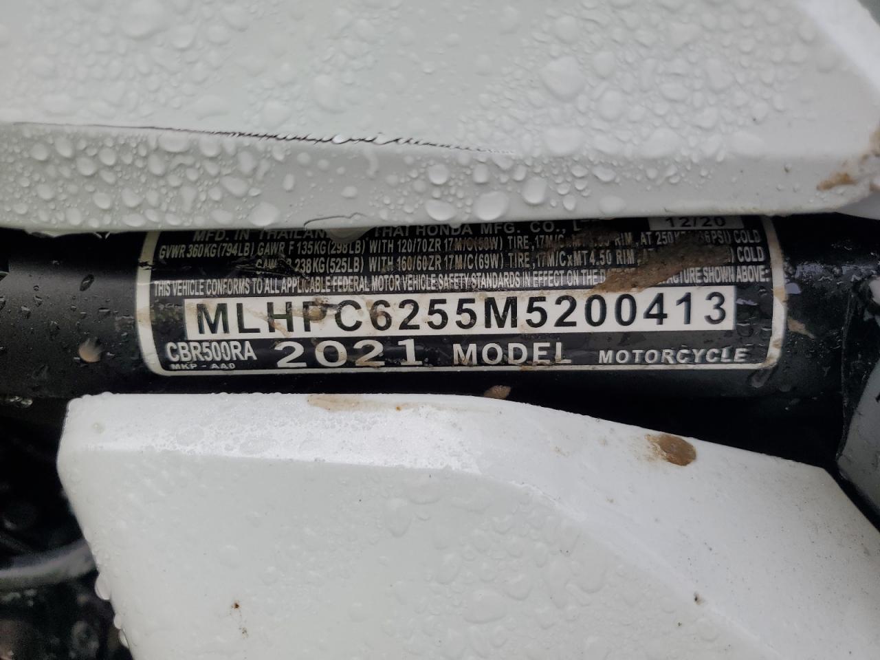 2021 Honda Cbr500 Ra VIN: MLHPC6255M5200413 Lot: 81409945