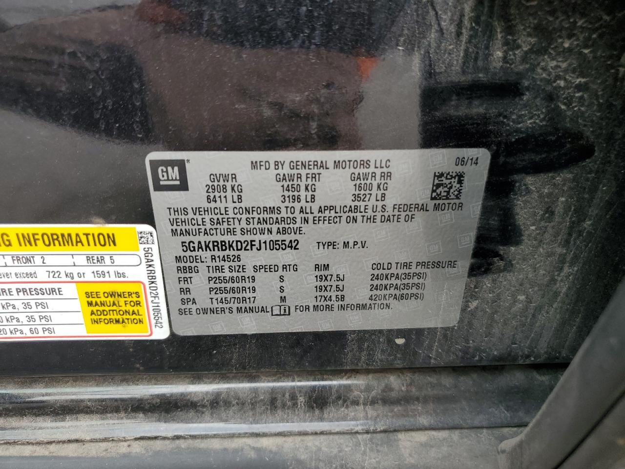 2015 Buick Enclave VIN: 5GAKRBKD2FJ105542 Lot: 71923345