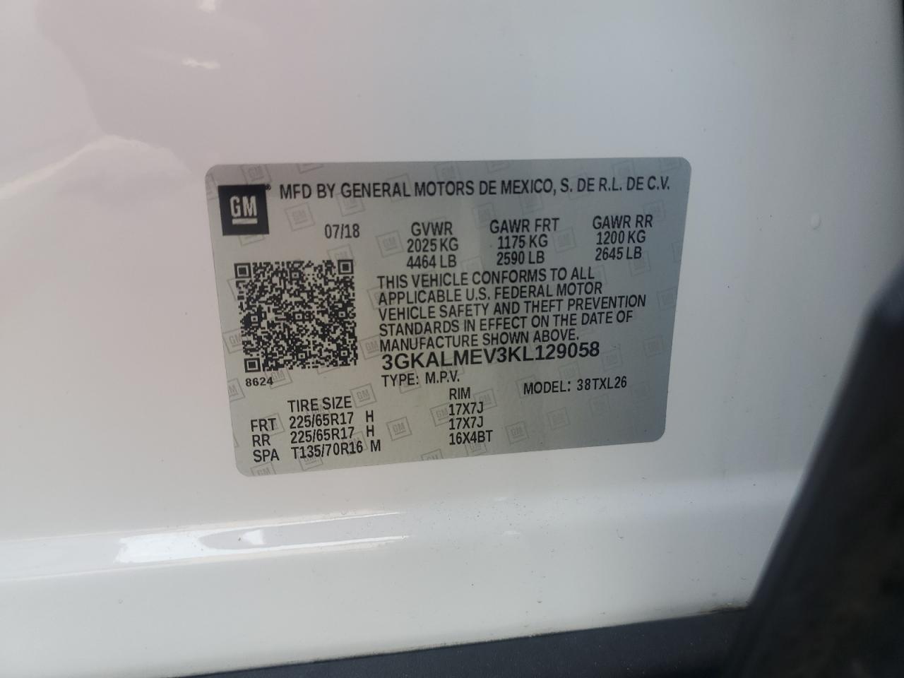 2019 GMC Terrain Sle VIN: 3GKALMEV3KL129058 Lot: 81603905