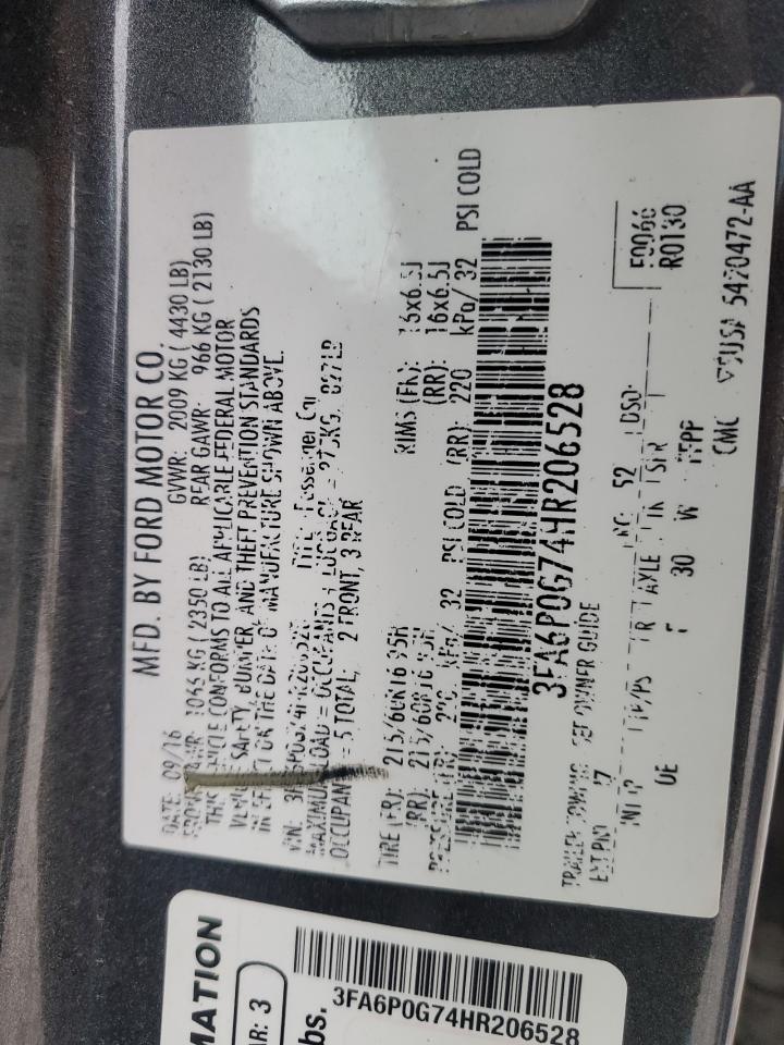 2017 Ford Fusion S VIN: 3FA6P0G74HR206528 Lot: 81647195