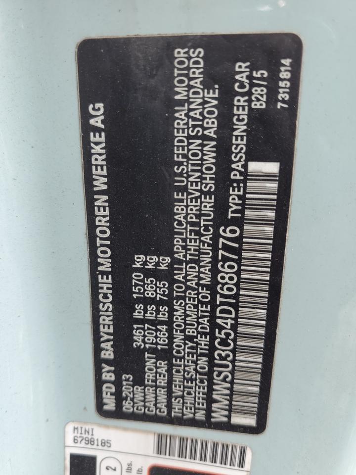 2013 Mini Cooper VIN: WMWSU3C54DT686776 Lot: 84417085