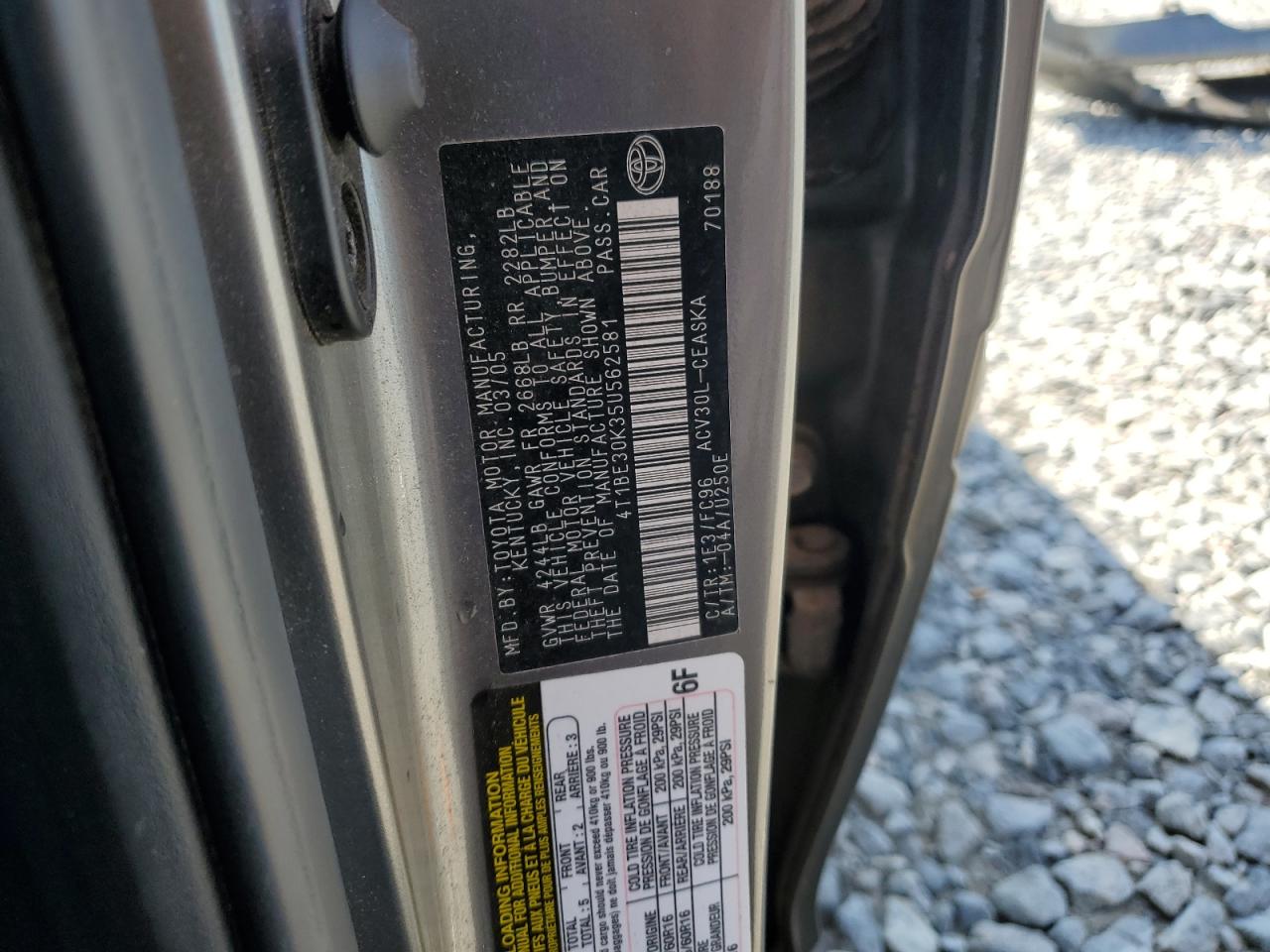 2005 Toyota Camry Le VIN: 4T1BE30K35U562581 Lot: 80101715