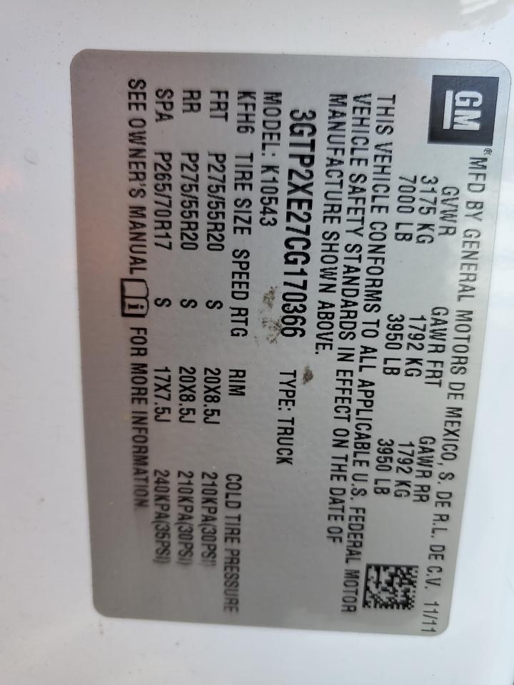 2012 GMC Sierra K1500 Denali VIN: 3GTP2XE27CG170366 Lot: 82117255