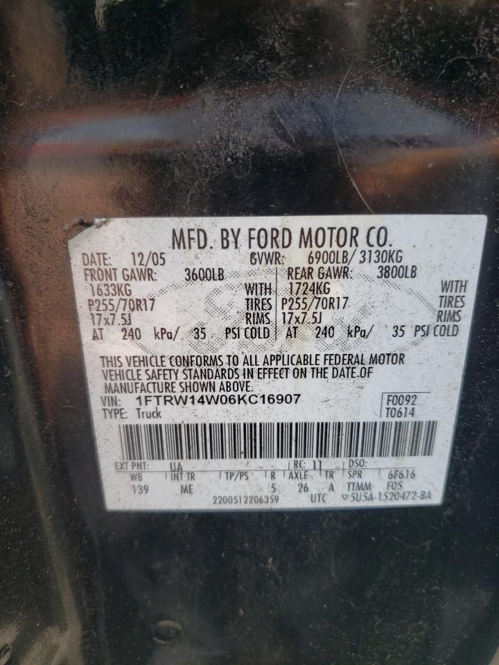2006 Ford F150 Supercrew VIN: 1FTRW14W06KC16907 Lot: 83798895
