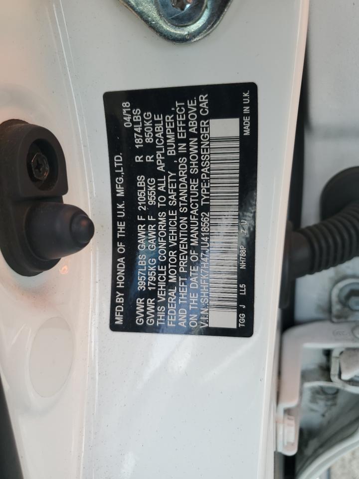 2018 Honda Civic Sport VIN: SHHFK7H47JU418562 Lot: 71672945