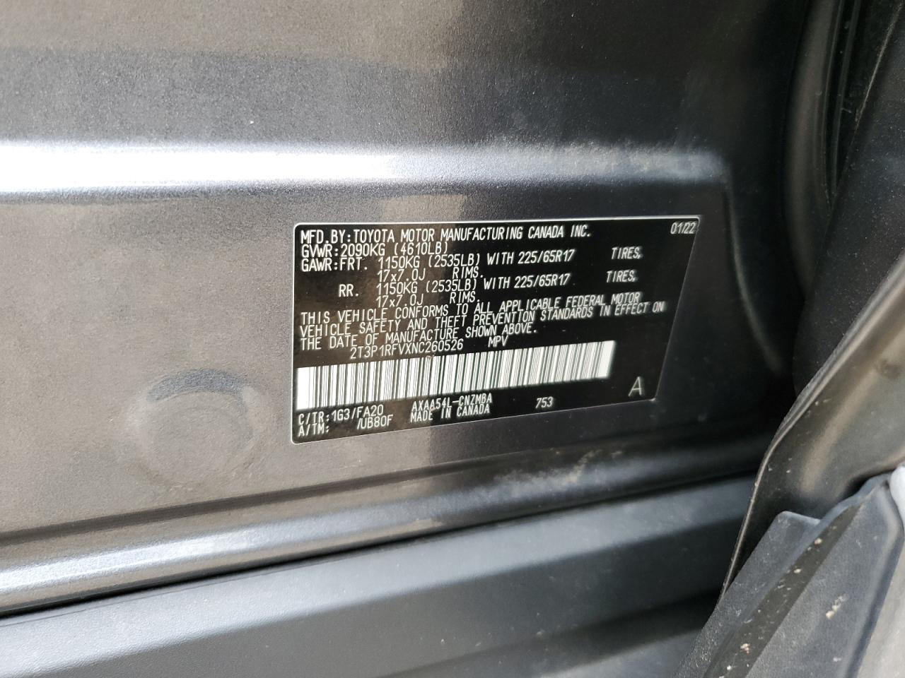 2022 Toyota Rav4 Xle VIN: 2T3P1RFVXNC260526 Lot: 81539405