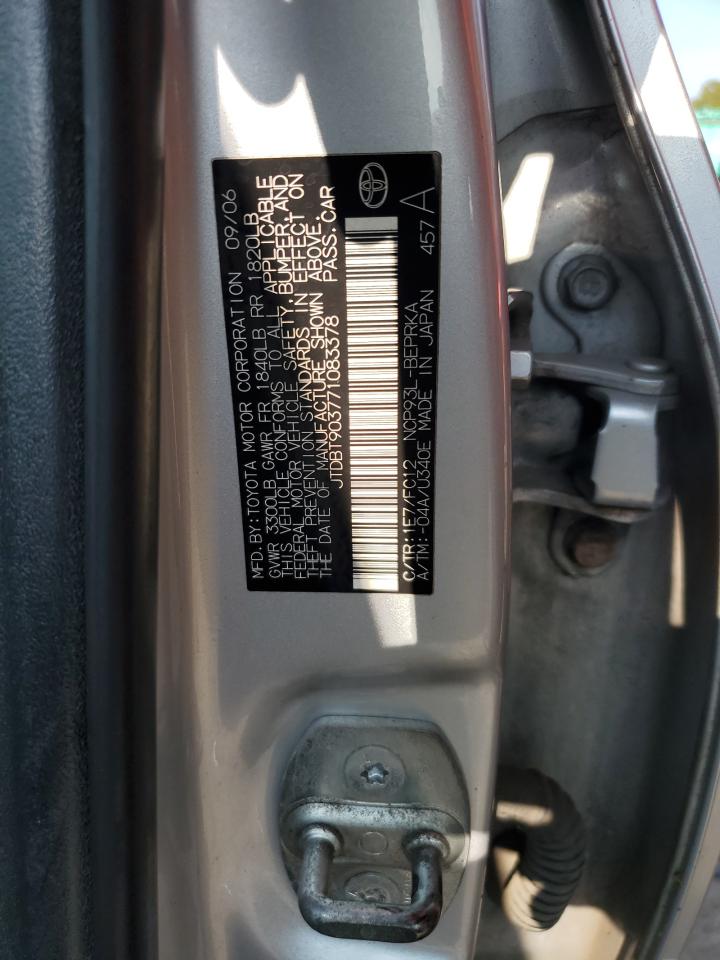 2007 Toyota Yaris VIN: JTDBT903771083378 Lot: 81740505