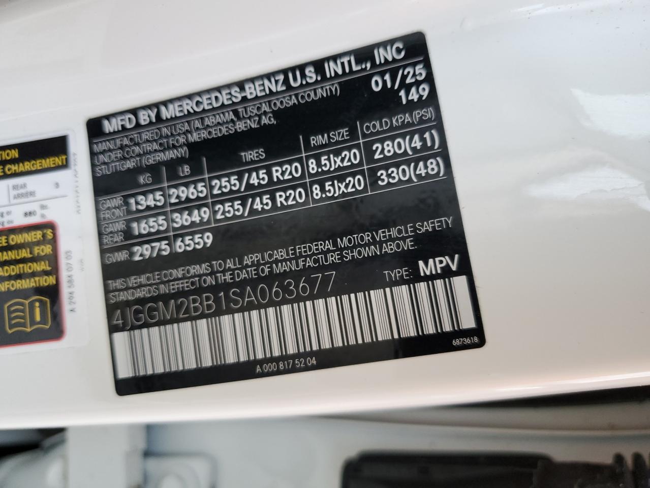 2025 Mercedes-Benz Eqe Suv 350+ VIN: 4JGGM2BB1SA063677 Lot: 80137965