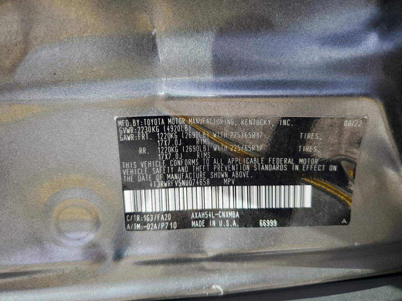 2022 Toyota Rav4 Xle VIN: 4T3RWRFV5NU074658 Lot: 80314675