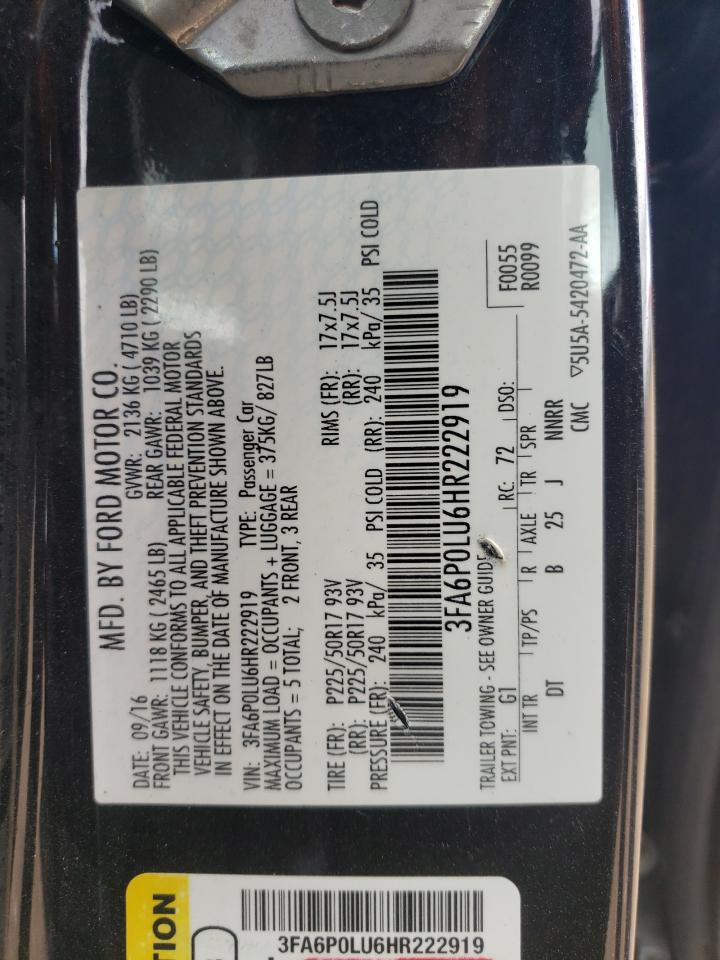 2017 Ford Fusion Se Hybrid VIN: 3FA6P0LU6HR222919 Lot: 71811215