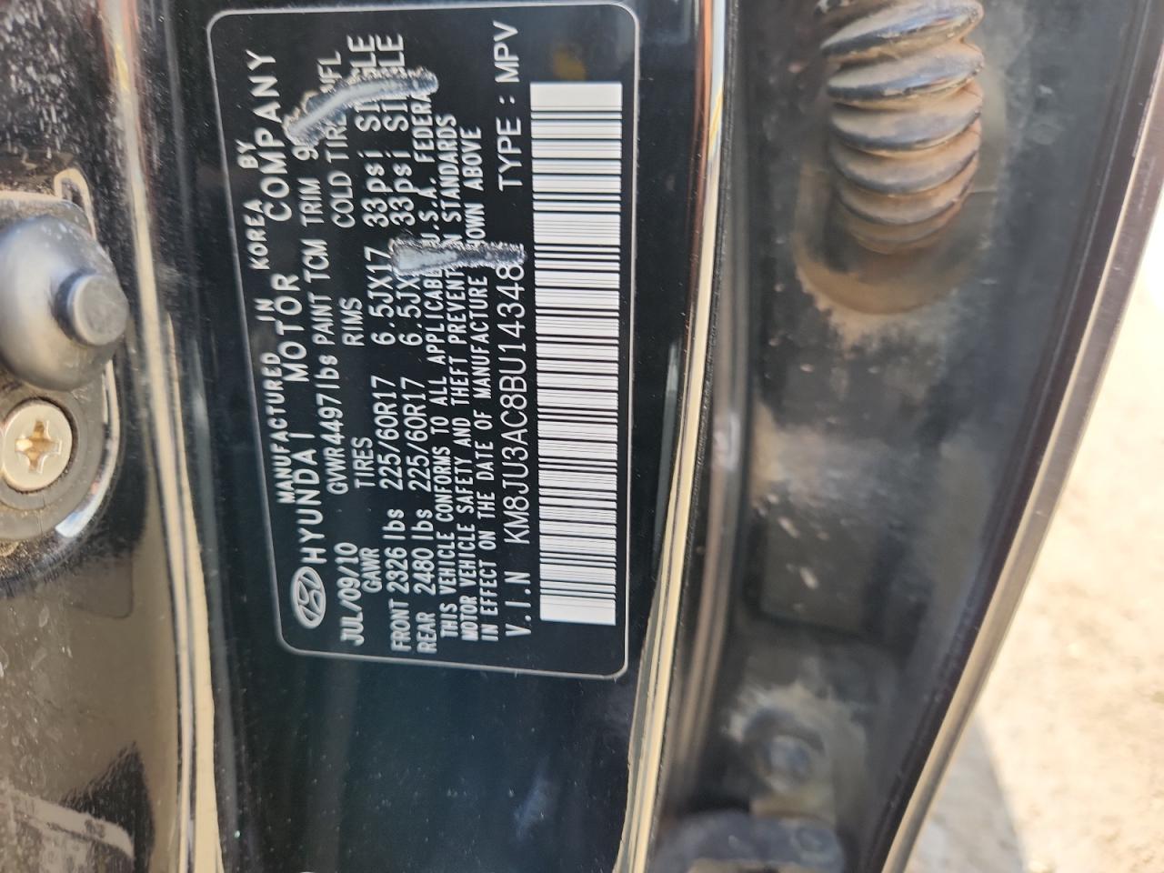 2011 Hyundai Tucson Gls VIN: KM8JU3AC8BU143482 Lot: 81089645