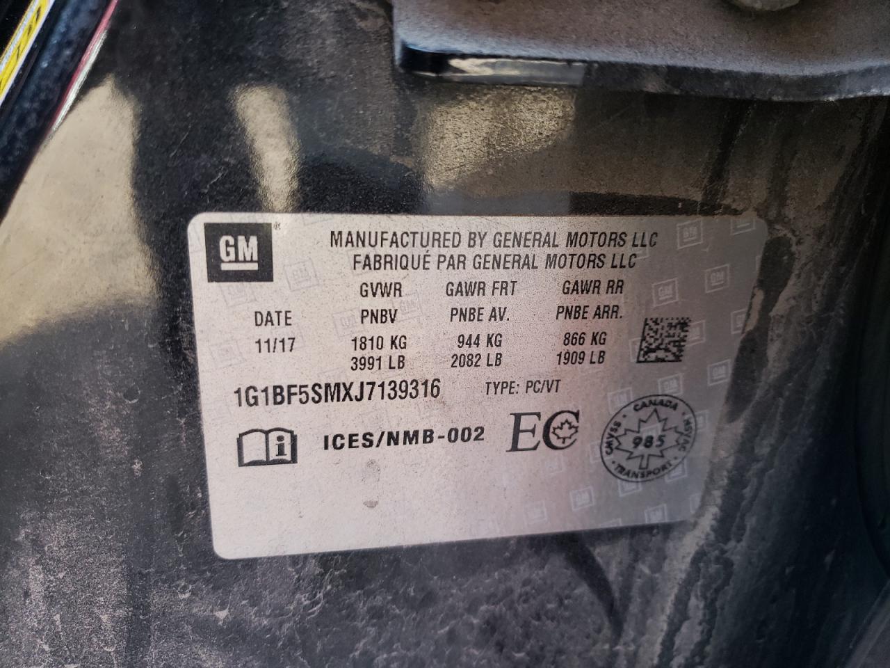 2018 Chevrolet Cruze Premier VIN: 1G1BF5SMXJ7139316 Lot: 81399025