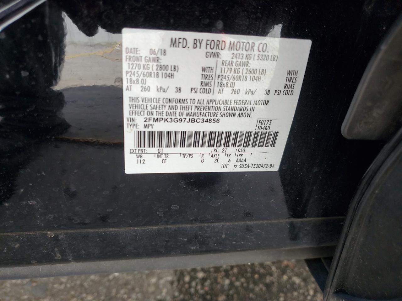 2018 Ford Edge Se VIN: 2FMPK3G97JBC34856 Lot: 85080955