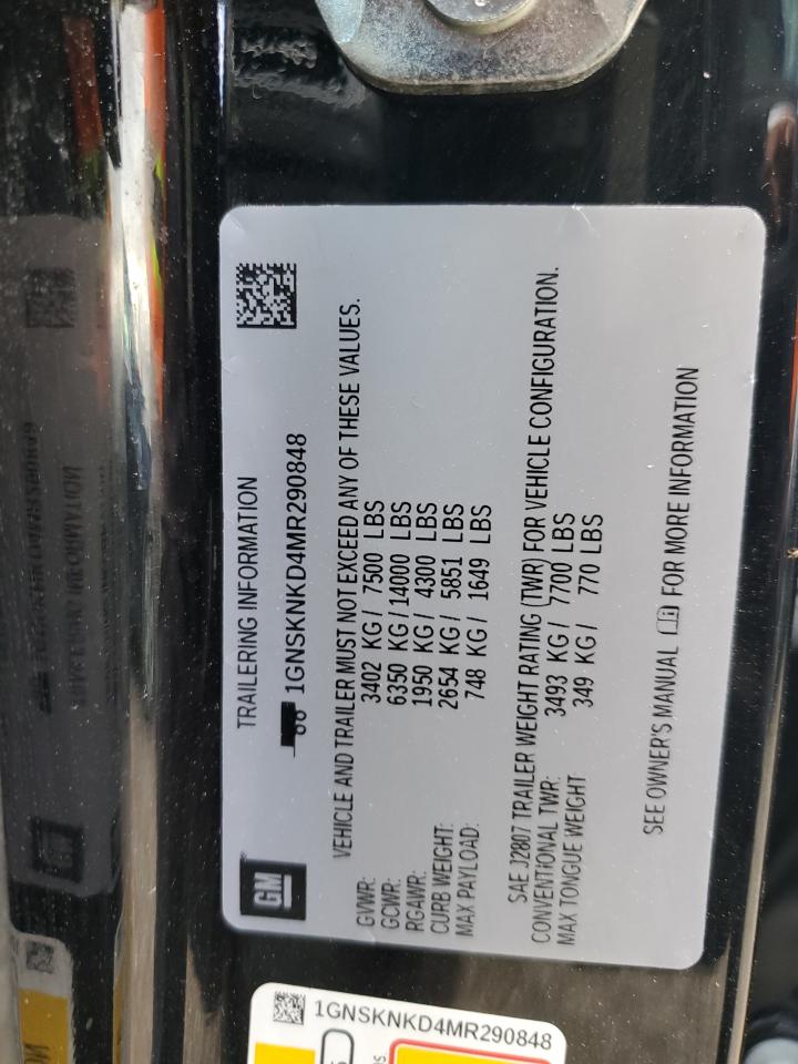 2021 Chevrolet Tahoe K1500 Lt VIN: 1GNSKNKD4MR290848 Lot: 81411695