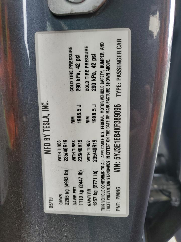 2019 Tesla Model 3 VIN: 5YJ3E1EB4KF389096 Lot: 68877735
